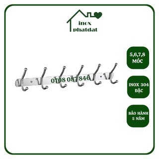 Móc treo đồ nhà tắm Inox 304 đặc PHÁT ĐẠT (5,6,7,8 móc) không rỉ sét, Móc áo inox 2 đầu bi, giá treo inox (SP015)
