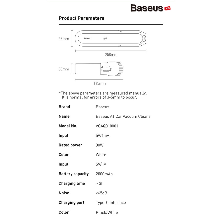 Máy Hút Bụi Pin Sạc Cầm Tay Baseus A1 Car Vacuum Cleaner 4000Pa