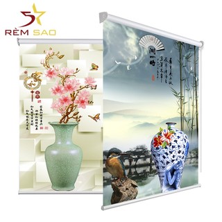 Rèm cuốn in tranh bình hoa, rèm chống nắng 100% - rèm 5 sao