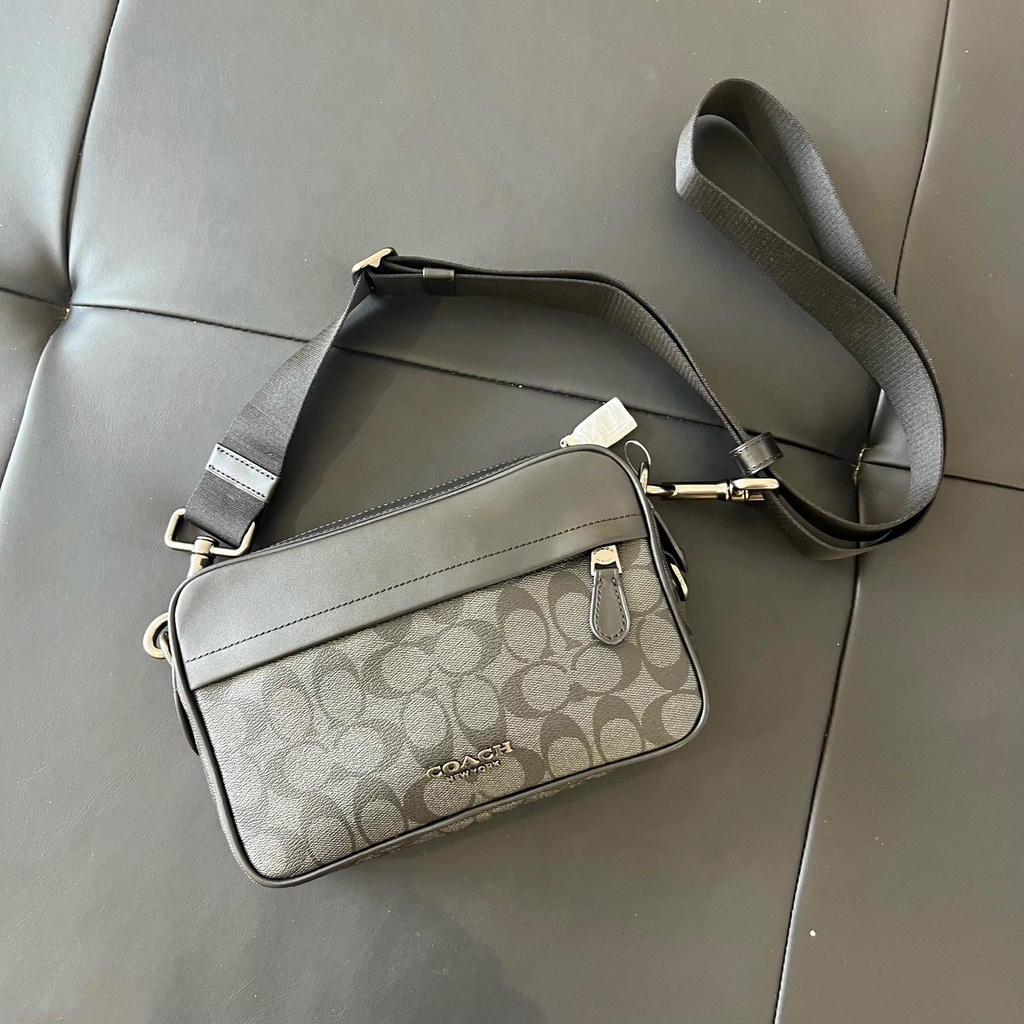 *CHÍNH HÃNG* Túi đeo chéo COACH GRAHAM CROSSBODY IN SIGNATURE CANVAS MÀU ĐEN XÁM - CODE: C4149