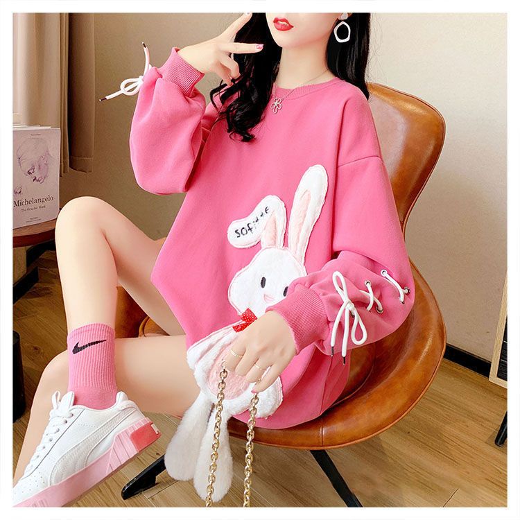 Áo Hoodie Nữ Dáng Rộng In Hình Thỏ Dễ Thương