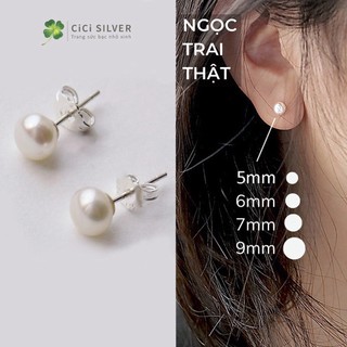 Bông tai ngọc trai nhân tạo kiểm định nuôi nước ngọt Size 5mm 6mm 7mm 9mm, khuyên tai ngọc trai nụ basic CiCi Silver