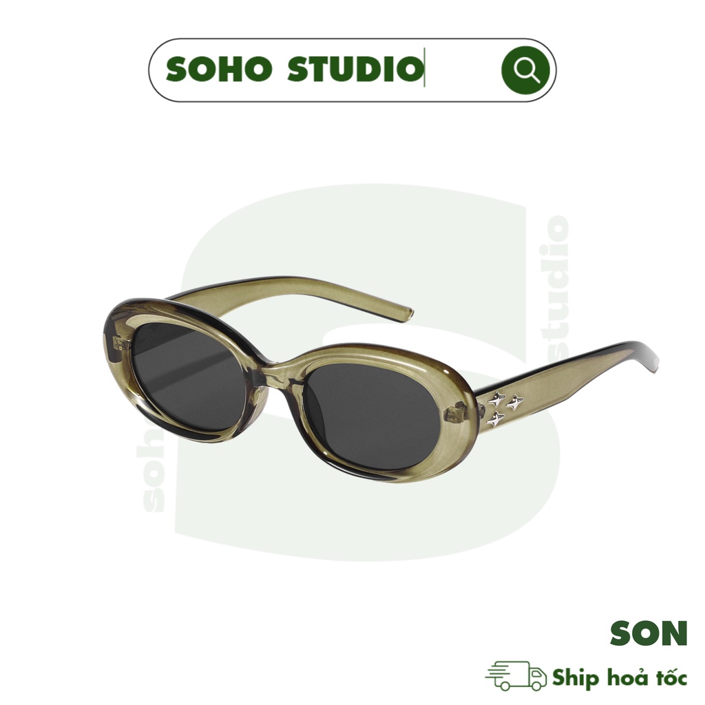Kính mát nam nữ thời trang SON Soho Studio gọng chữ nhật thiết kế bo tròn mới 2023 & phối màu đen ngầu xanh trong độc lạ