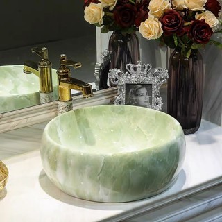Lavabo - chậu rửa mặt đặt bàn đá xanh tròn