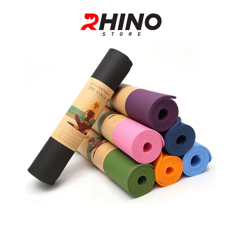 Thảm tập yoga 8mm 2 lớp Rhino M903 cao su non TPE siêu bám, chống trượt, tập gym, thể dục tại nhà