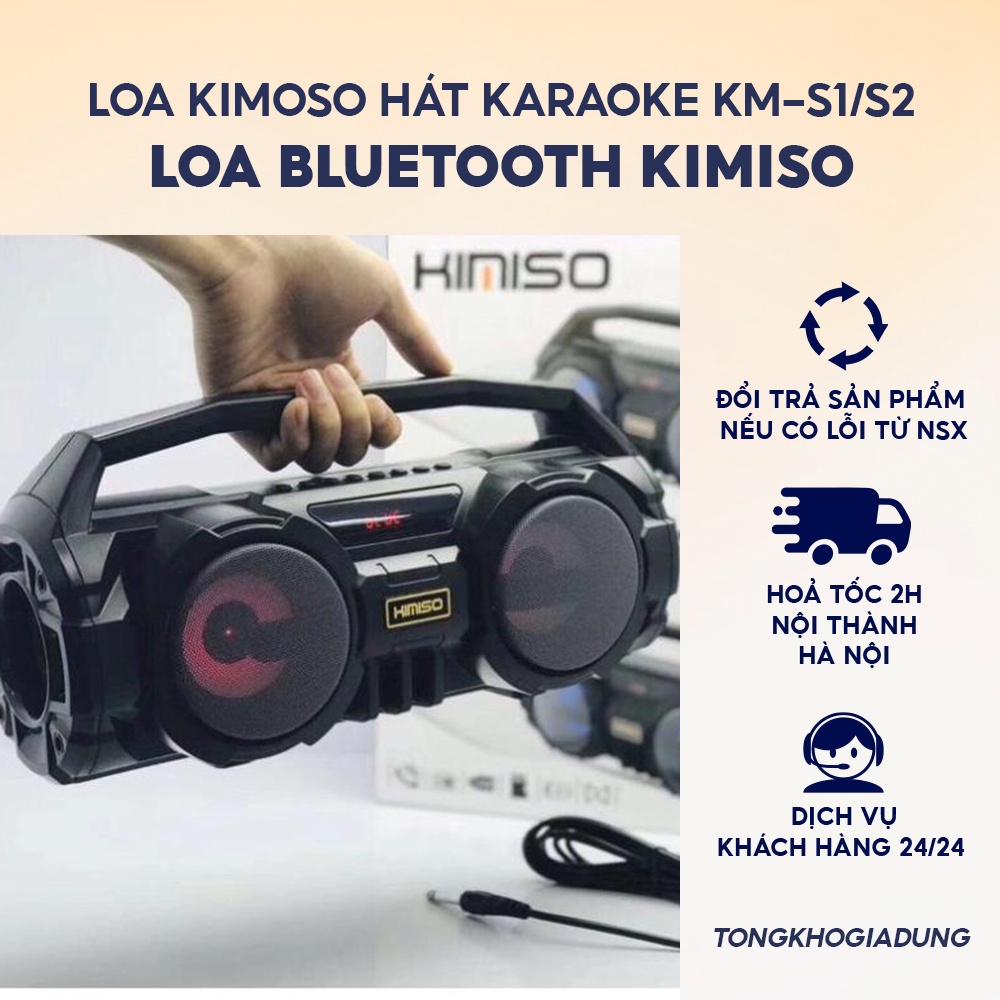 Loa bluetooth Kimiso KM-S1/S2 âm thanh chất lượng, kết nối không dây, màn hình led - Tặng kèm mic hát - TongkhoGiaDung