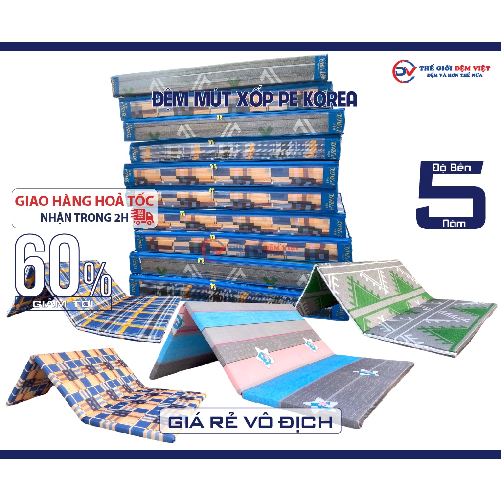 Đệm Sinh Viên, Đệm Mút Xốp PE KOREA Gấp 3 - Rẻ nhất Hà Nội