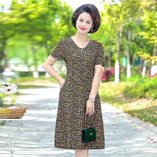 Váy đầm trung niên nữ chất liệu thun lụa - Váy đẹp cho mẹ mặc thường ngày, đi chơi, đi tiệc