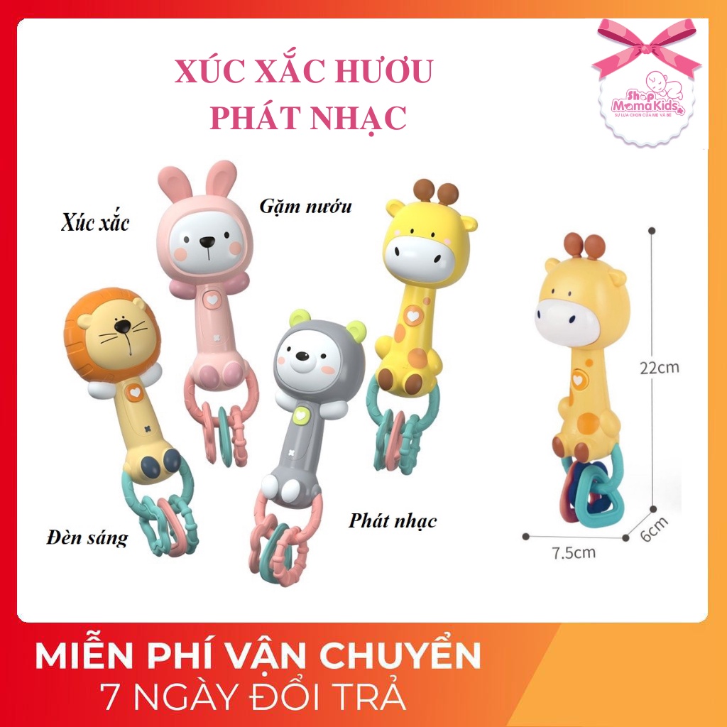 Xúc xắc xoay 360 độ kiêm gặm nướu phát nhạc, đèn ngủ Babytry cực dễ thương cho bé, nhựa ABS không độc hại