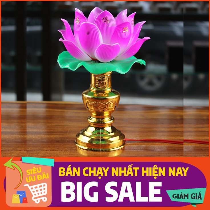 Đèn hoa sen quan âm thần tài, cắm điện 220v, đèn hoa sen thờ cúng màu hồng tím, đèn thờ cúng bóng led tiết kiệm pin