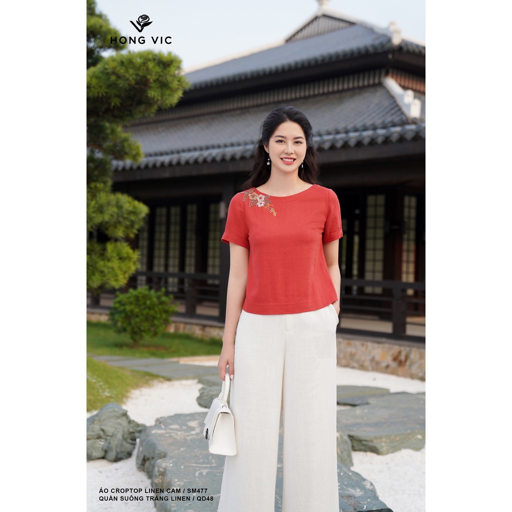 Áo croptop nữ thiết kế Hong Vic linen cam SM477