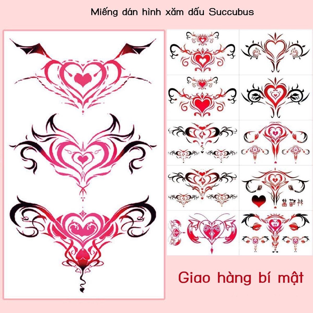 Succubus Mark Hình Dán Xăm Nữ Mắt Cá Chân Ngực Bụng Dưới Đùi Gợi Cảm Tư Người Lớn Bán Vĩnh Viễn Dạ Quang