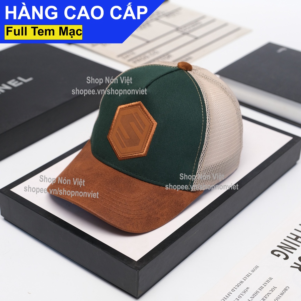 Mũ Lưỡi Trai Nón Kết Logo Chữ S Lục Gíac Màu Xanh Lá Phối Lưới Kết Da Lộn Thoáng Mát Form Đứng Thời Trang Cao Cấ