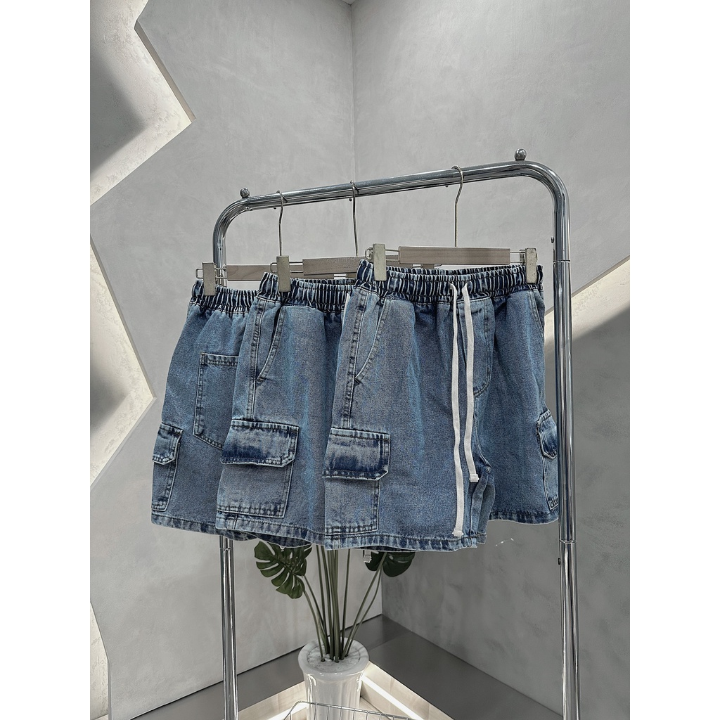 Quần Short Jean Túi Hộp Quần Jean Đùi Lưng Thun Thời Trang