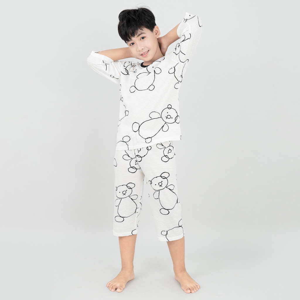 Đồ bộ lửng quần áo thun cotton mặc nhà mùa hè cho bé trai và bé gái Unifriend Hàn Quốc 2023-5