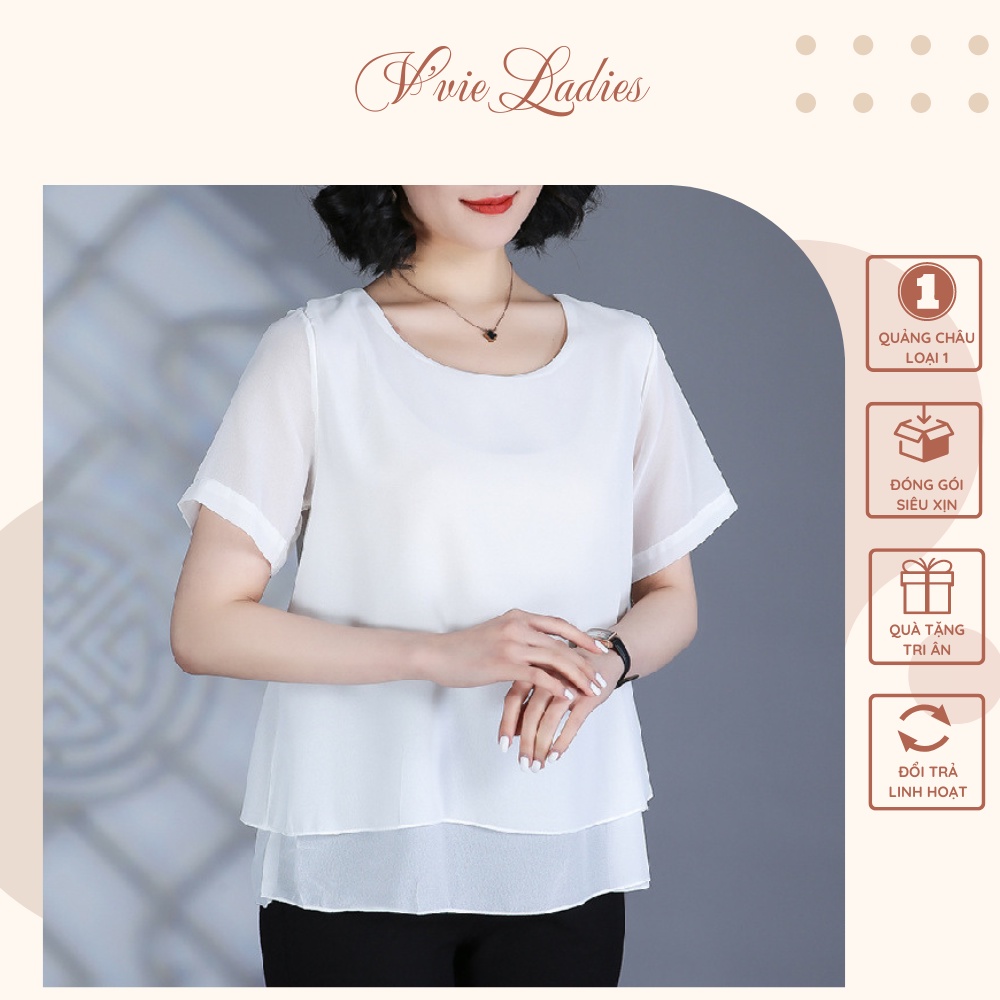 Áo Voan nữ trung niên cho mẹ, mẫu áo trơn 2 lớp, Hàng Quảng Châu cao cấp V'vie Ladies #A08