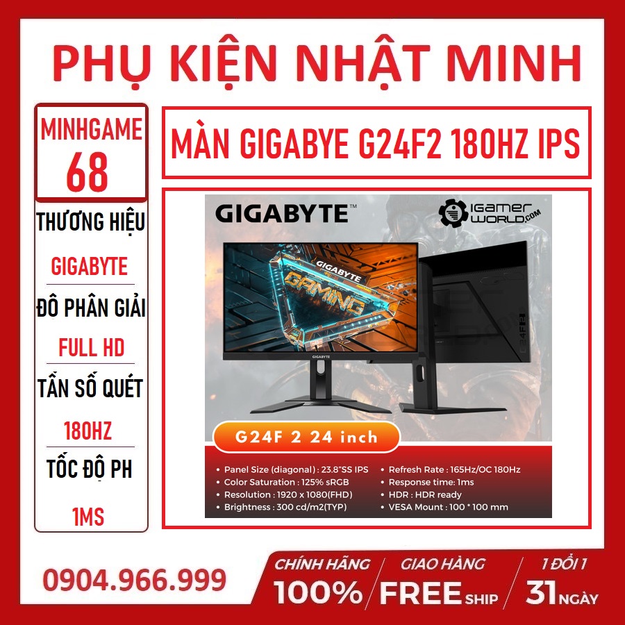 Màn hình LG24GN65R - IPS 144HZ - Gigabyte G24F 2 180HZ - 24″ IPS FHD - Chân cơ học chuyên Gaming Chính hãng bảo hành 36t | BigBuy360 - bigbuy360.vn