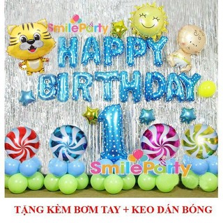Set Bóng Sinh Nhật Bé Hổ/Chuột/Heo/Cún 1 Tuổi/ 2 Tuổi (Kèm bơm+băng keo dính bóng)