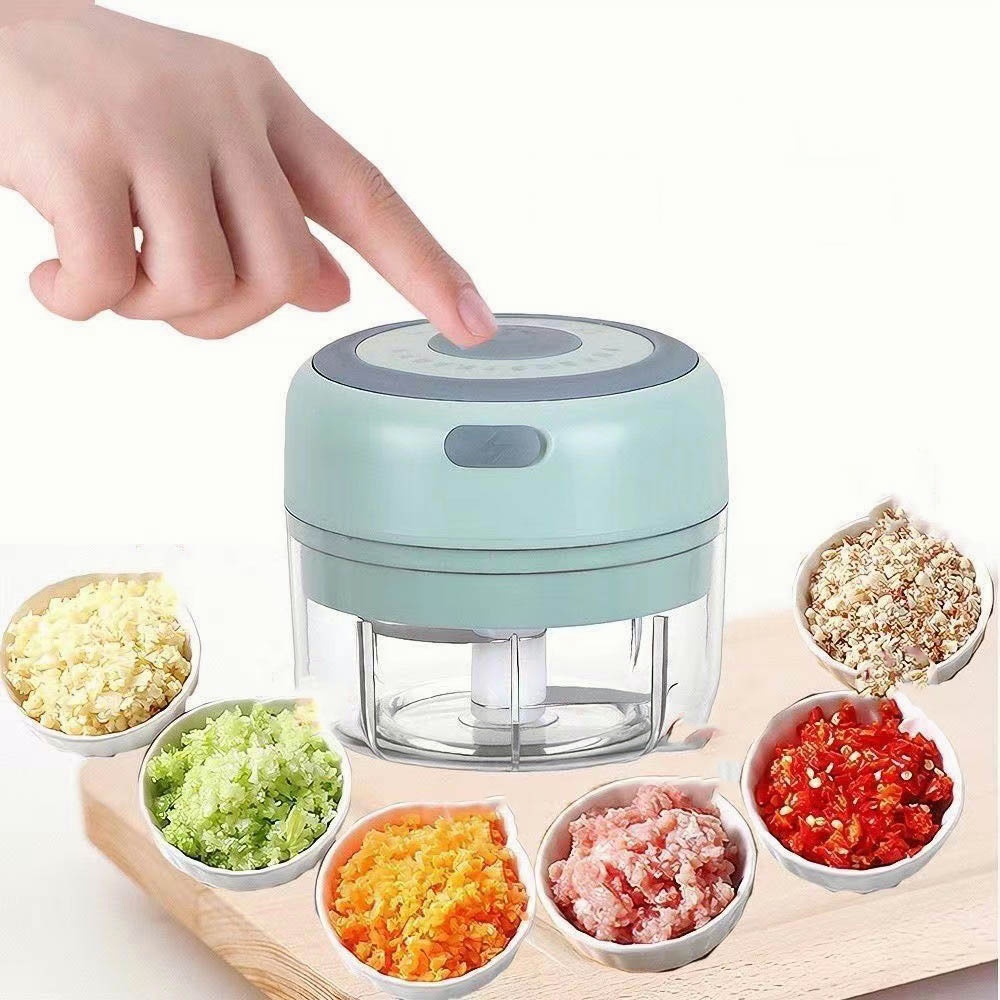 Máy xay tỏi mini điện USB có thể sạc lại 100ml Máy nghiền tỏi bằng thép không gỉ màu xanh lá cây