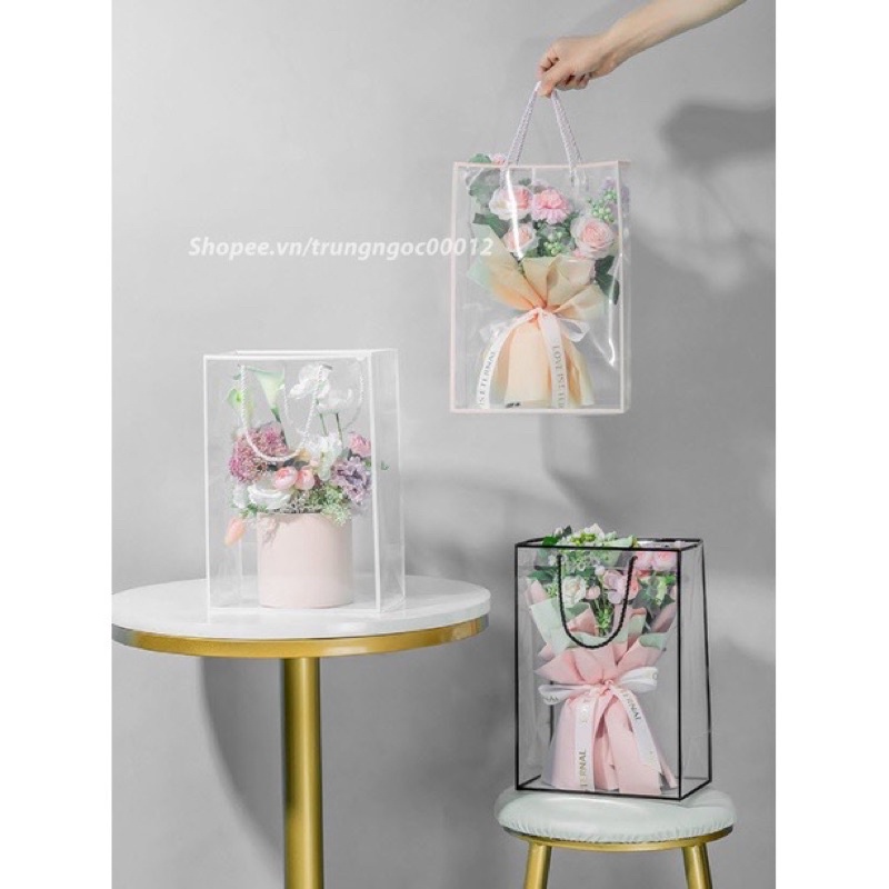 Túi đựng quà nhựa plastic trong suốt đựng hoa, quà tặng kích thước rộng 15cm x 24,5cm × cao 35cm 3 màu dễ thương