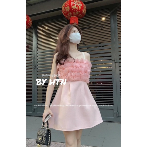 Váy 2 dây bèo nhún ngực chất xốp hàn có lót ngực lót trong dầy dặn