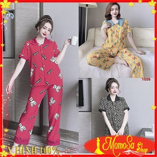 Đồ bộ nữ mặc nhà lụa 100d mềm mịn quần dài- momosa shop