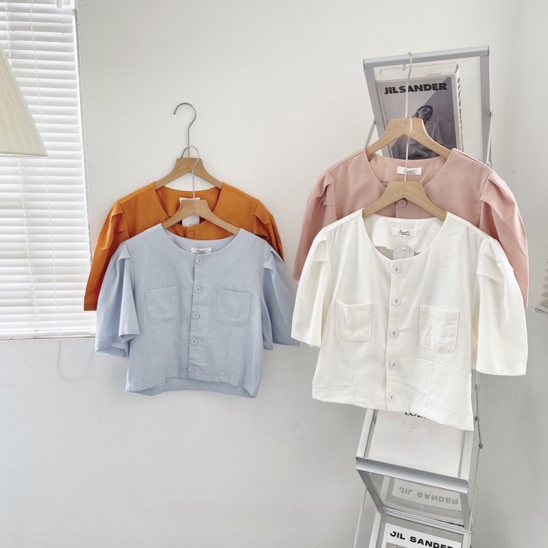 Áo kiểu dáng lửng tay phồng linen - Surichau