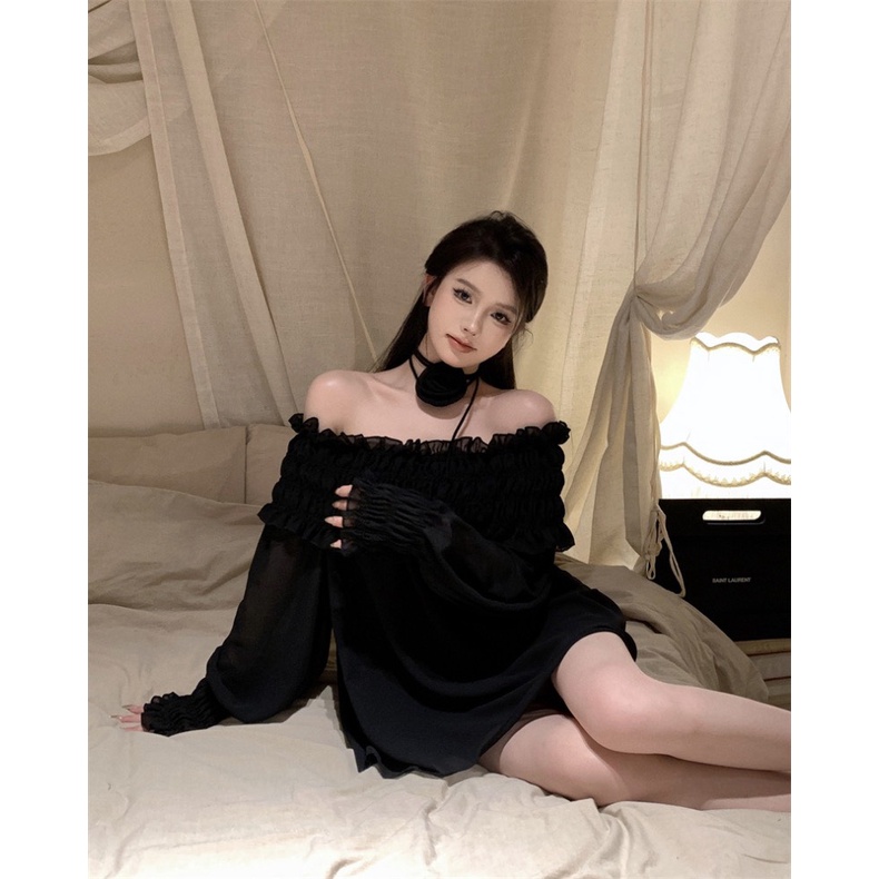 Áo Trễ Vai Quây Chun Siêu Hottrend Kèm Hoa Cổ