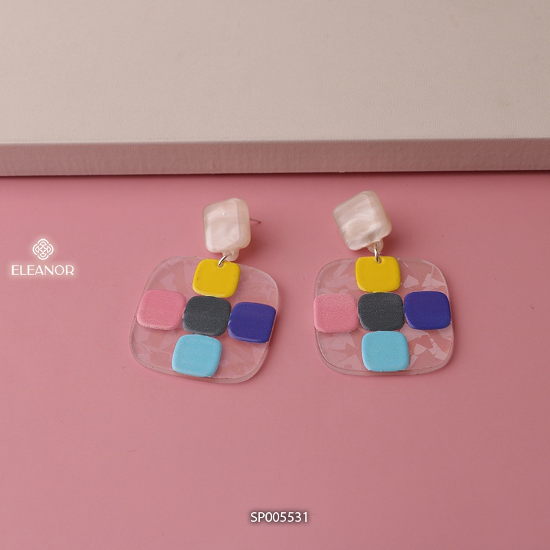 Bông tai nữ chuôi bạc 925 Eleanor Accessories họa tiết ô vuông nhiều màu sắc phụ kiện trang sức trẻ trung 5531