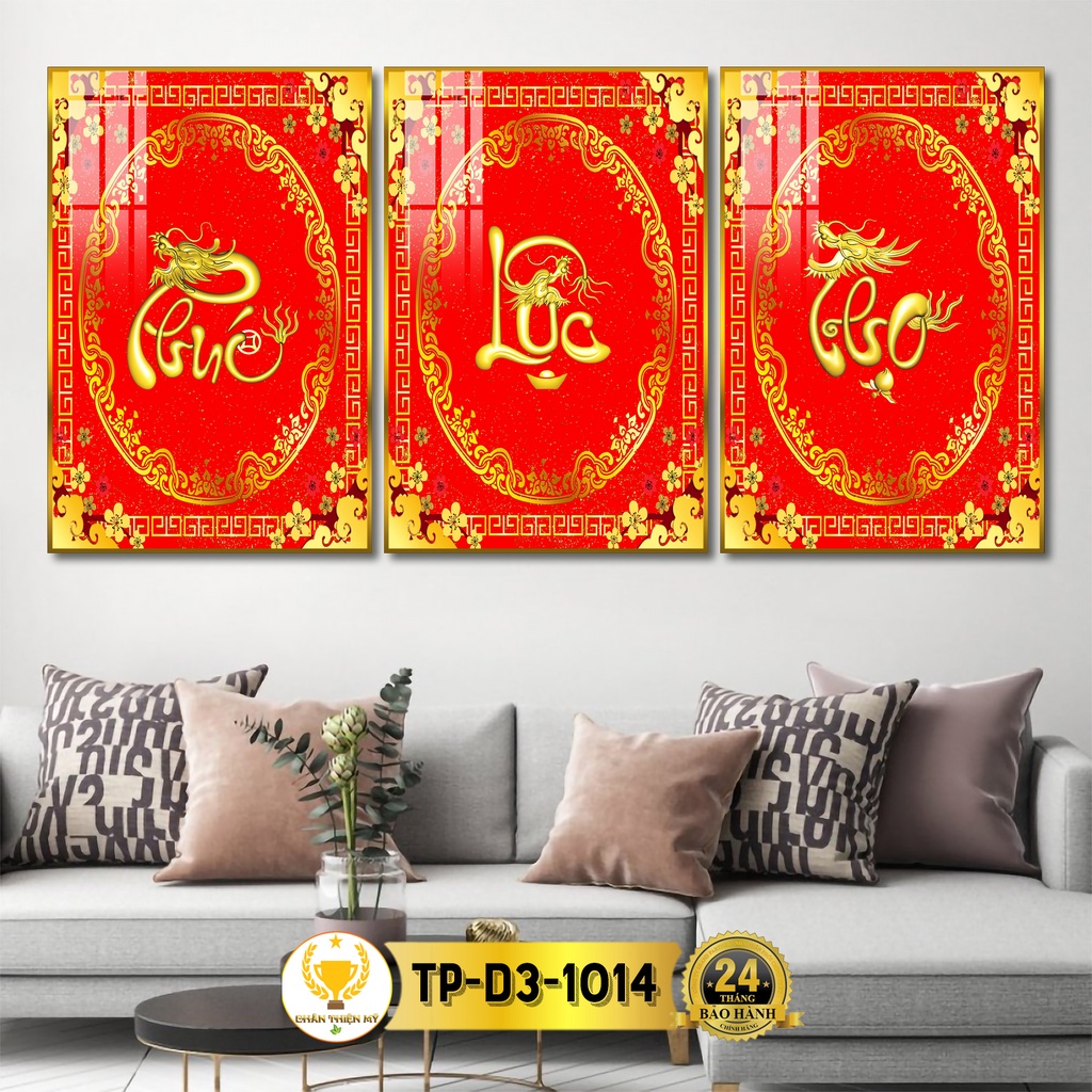 Tranh Treo Tường Decor Bộ 3 Phúc Lộc Thọ Tráng Gương CHÂN THIỆN MỸ, Quà Tặng, Trang Trí Phòng Khách TP-D3-1014