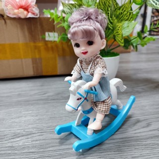  Ngựa bập bênh hai màu xanh,hồng đồ chơi cho búp bê 1 8 