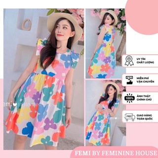 Đầm Hoa Nhún Vai, váy hoa babydoll, đầm hoa xinh, váy hoa nhí
