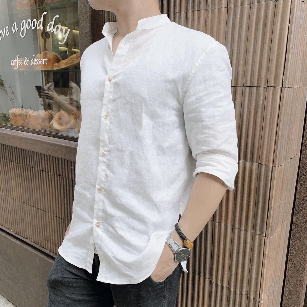 Áo Sơ Mi Đũi Dài Tay Nam Phom Rộng Chất Thấm Hút Mồ Hôi Thoáng Mát Co Giãn Nhẹ Không Xù Lông