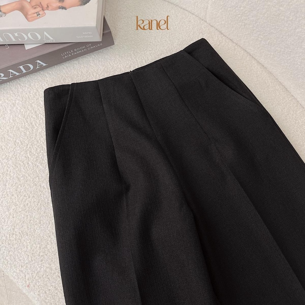 Quần nữ ống xuông cạp liền KANEL - Q1625, quần ống rộng nữ đen trơn , quần tây công sở nữ vải tuytsi mát mềm mịn