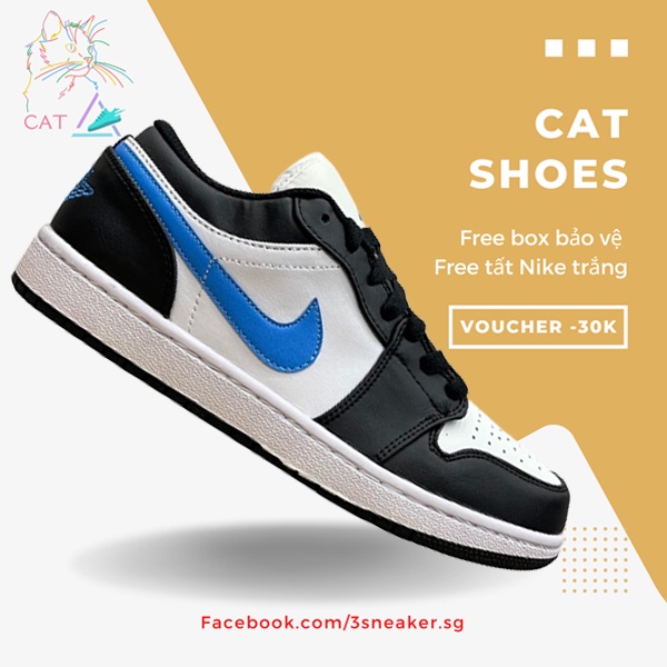 Giày Nike Air Jordan 1 Low University Blue, JD1 Thấp Đen Xanh; Full Box, Phụ Kiện, Tặng Vớ Trắng