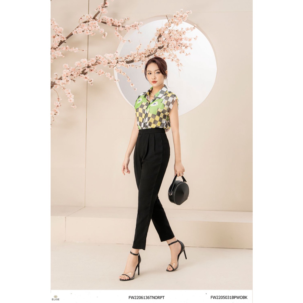 Quần đen đai cạp lệch thiết kế Elise FW2205031BPWOBK