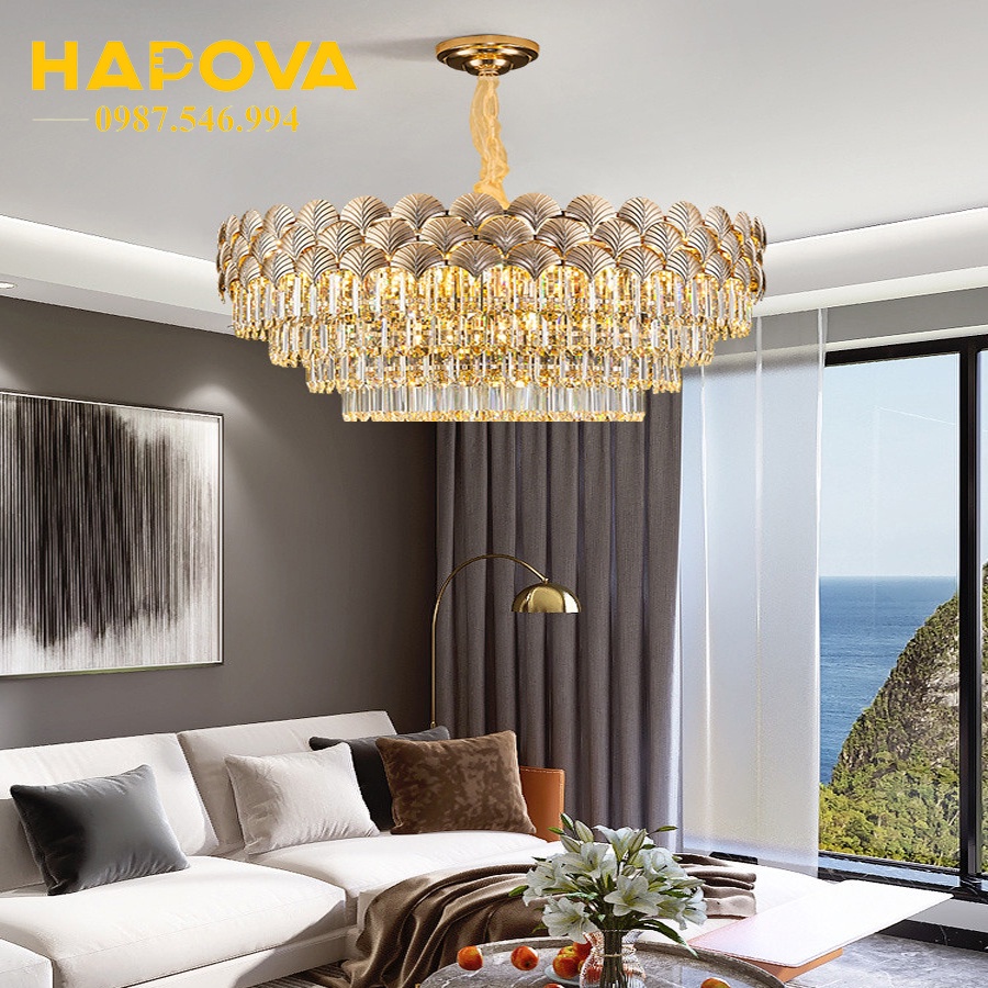 Đèn chùm trang trí phòng khách, phòng ngủ HAPOVA ANNOL 8116 đường kính 600/800mm Kèm Bóng E14