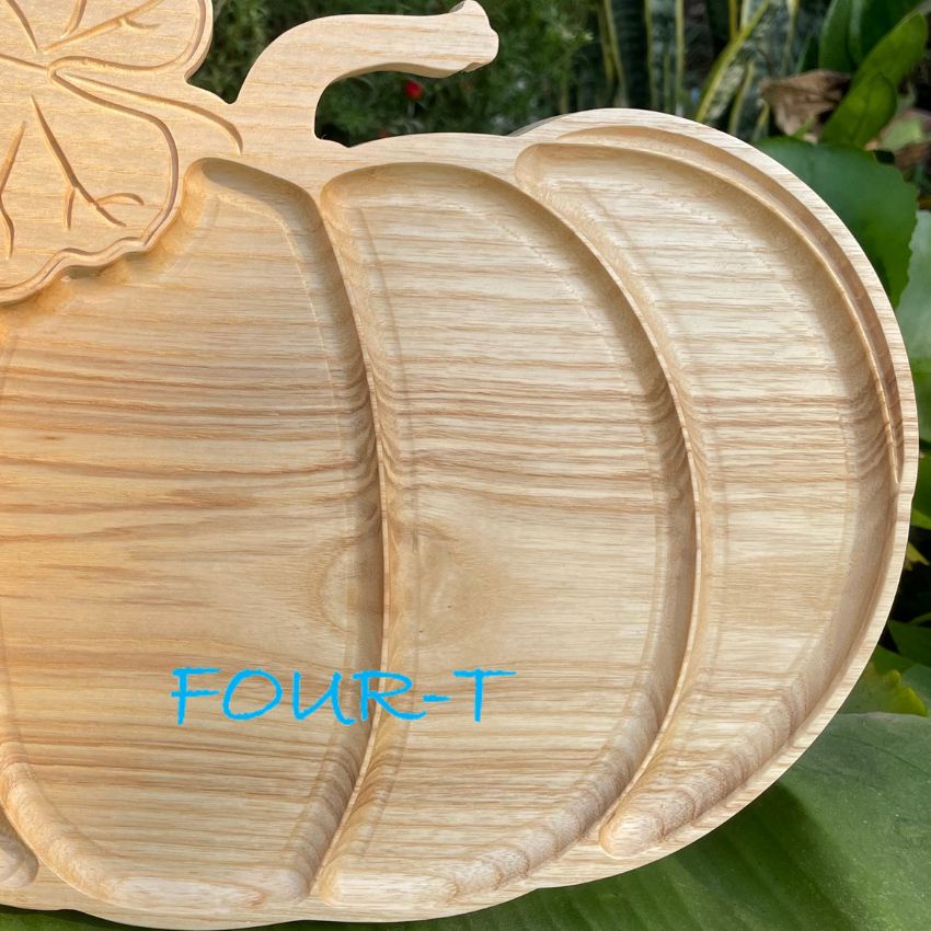 Khay Gỗ Decor Đựng Thức Ăn, Thớt Gỗ Trang Trí Nguyên Khối Hình Bí Ngô Halloween