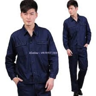 Bộ quần áo tím than, đồng phục bảo hộ lao động, quần áo công nhân lao động vải 2/1