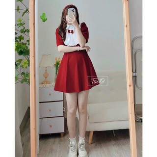 váy nhung phối bèo nơ thời trang nữu thu đông đầm dự tiệc nữ sang chảnh diễn tết ld001 pc