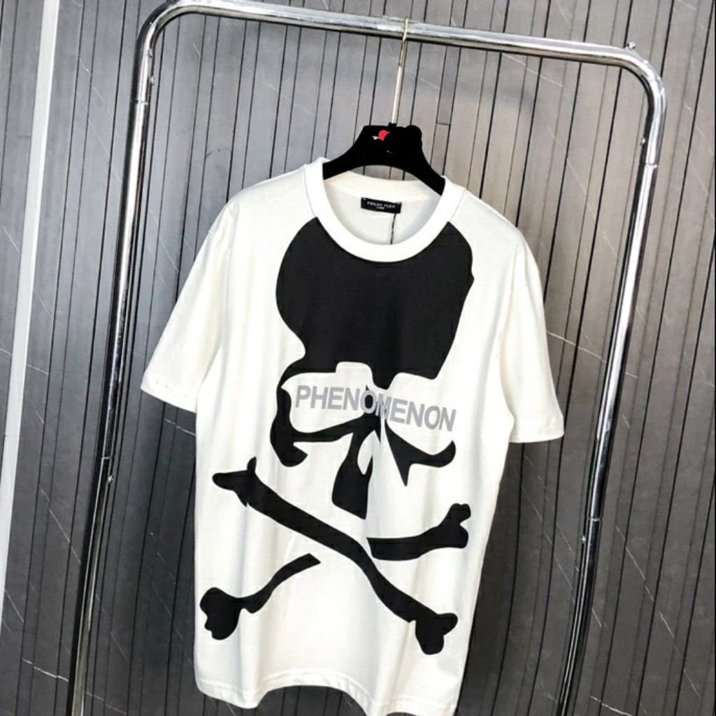 Áo phông nam nữ tay lỡ in hình đầu lâu xương X hai màu đen tráng 3D nổi bật trẻ trung cá tính