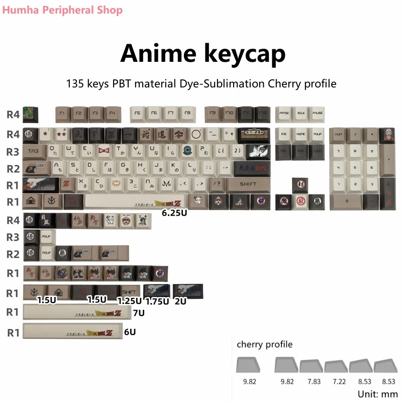Bàn Phím Cơ 135 Phím Chất Liệu PBT Nhuộm Màu Họa Tiết Anime Độc Đáo
