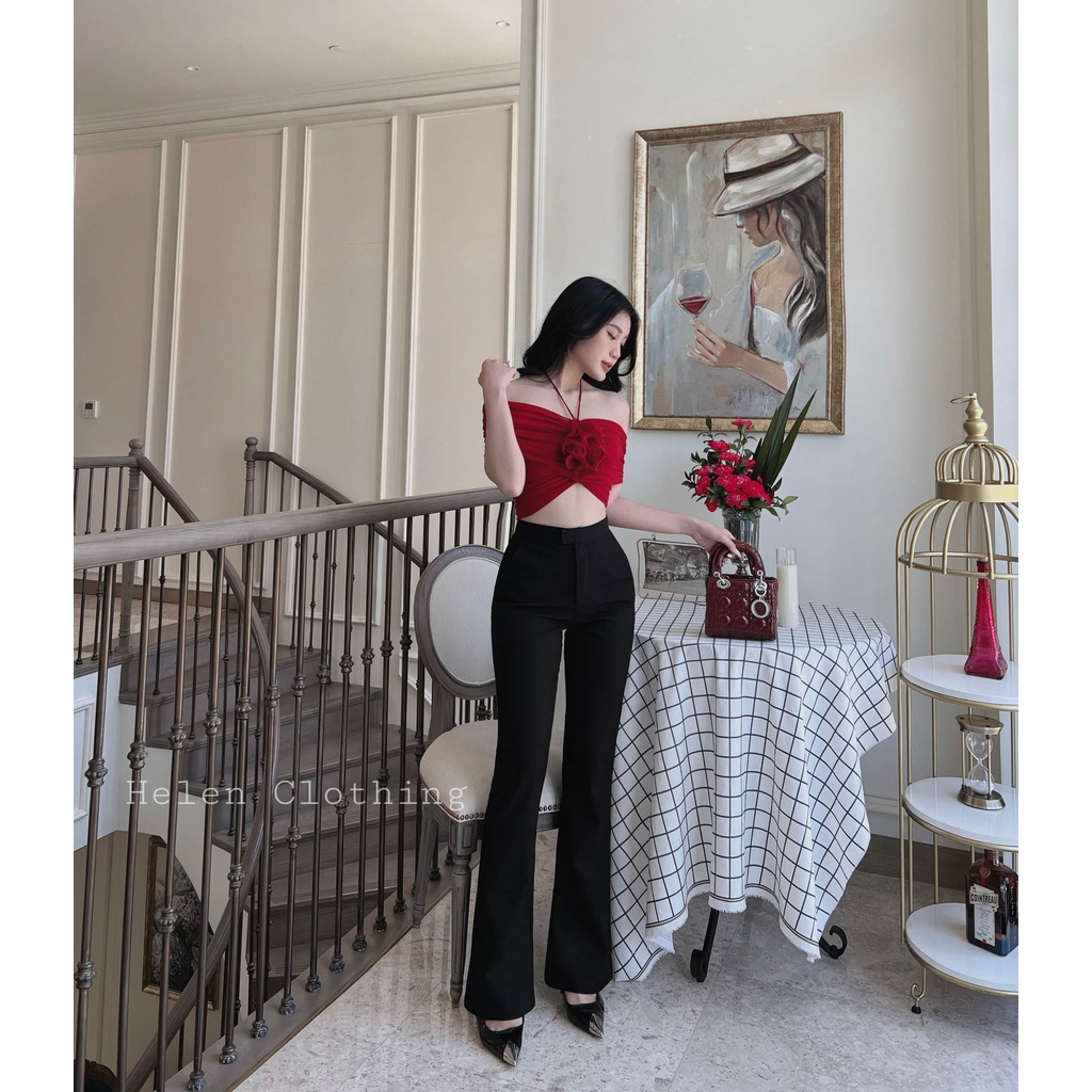 Quần Tây Nữ Ống Loe Hàng Thiết Kế Lưng Cao Chất Cotton Co Giãn Cực Tốt