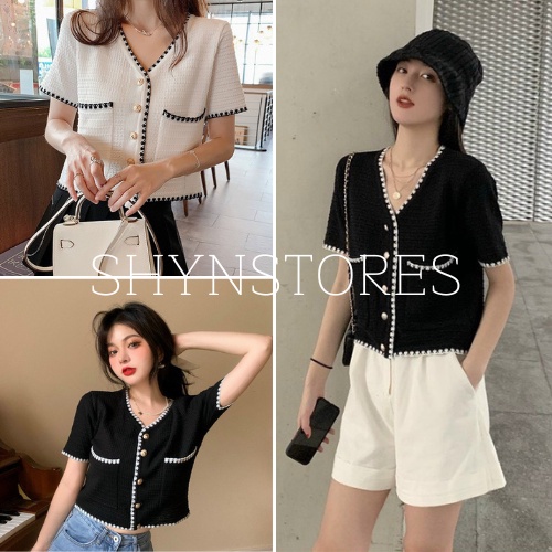 Shynstores Áo cardigan nữ vải len dệt kim phối viền túi eo hàng quảng châu cao cấp | BigBuy360 - bigbuy360.vn