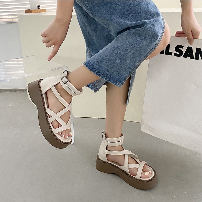 Dép Sandal Nữ đế bằng cao cổ tăng chiều cao thiết kế Mới 2024 phong cách trẻ trung năng động cho nữ,