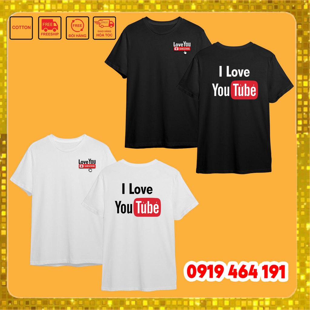 Áo thun i love you từ bé, áo thun youtube phong cách hàn quốc, vải cotton dày mịn, in cao cấp