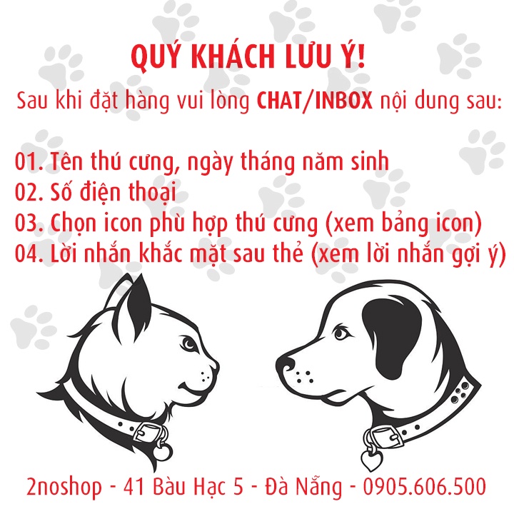 Thẻ tên cho Chó Mèo - Bảng tên cho thú cưng inox, nhôm, khắc theo yêu cầu - Quà tặng 1 móc khoen và 1 chuông - THE2301