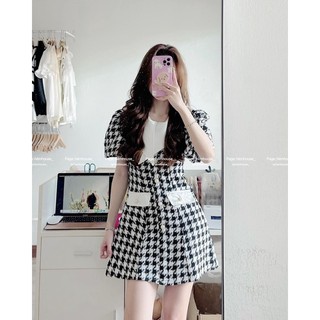 ĐẦM DẠ CARO XÁM PHỐI CỔ TRẮNG🍂