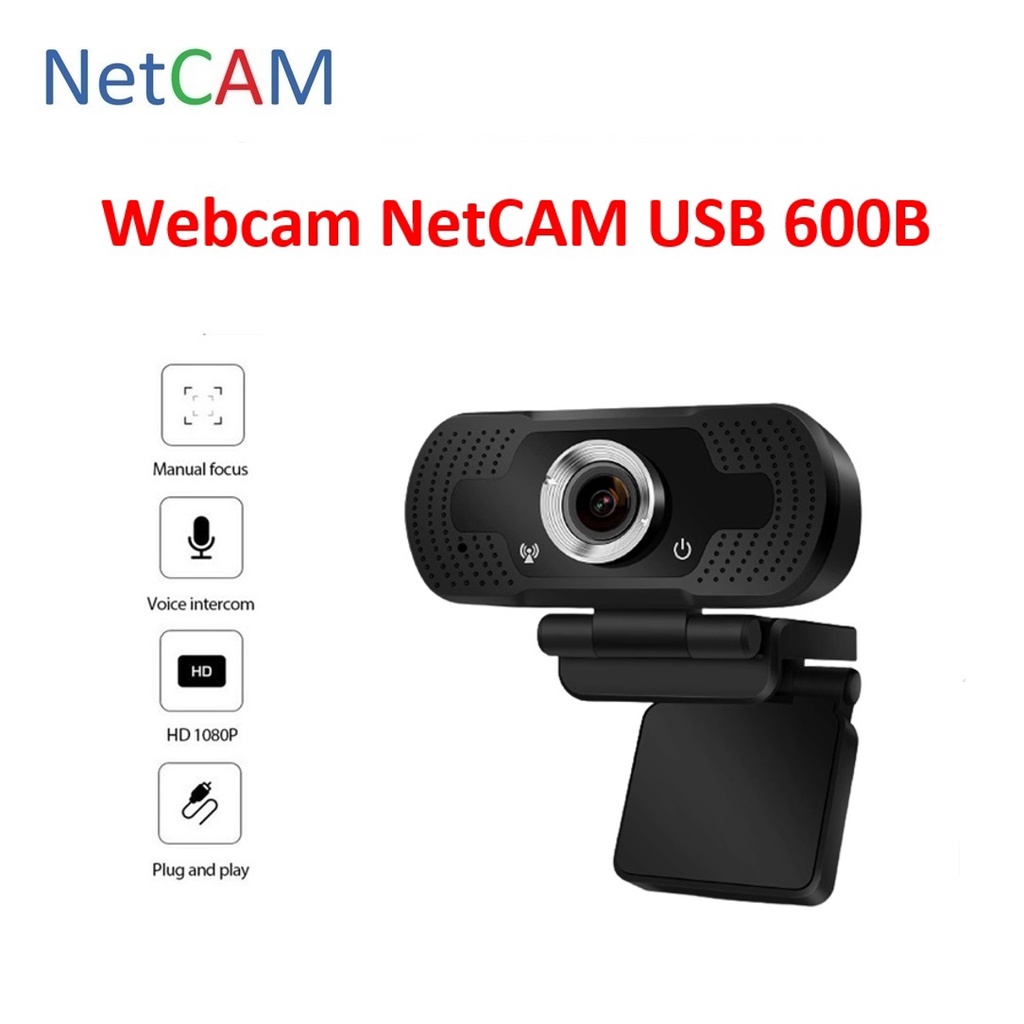 Webcam NetCAM USB 600B, Độ phân giải 1080P, Cổng USB cắm và chạy, Không cần dùng Driver