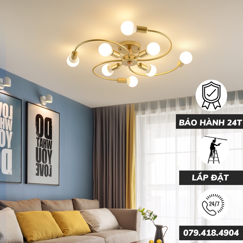 Đèn chùm thả trần xoáy cong chữ S hiện đại 8 Bóng nổi bật trang trí decor phòng ngủ Hỗ trợ lắp đặt